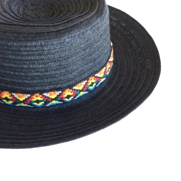 Καπέλο Boho black hat - απαραίτητα καλοκαιρινά αξεσουάρ, αξεσουάρ παραλίας, ψάθινα