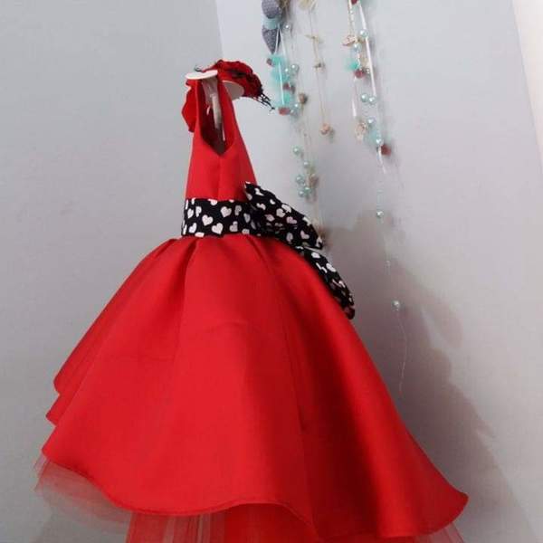 Ασυμμετρο κοκκινο φορεμα με πουα ζωνακι - αμάνικο, γάμου - βάπτισης - 2