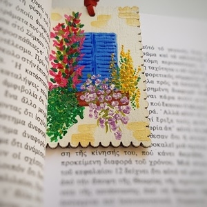 Σελιδοδείκτης χειροποίητος παράθυρο με λουλούδια - ζωγραφισμένα στο χέρι, χειροποίητα, σελιδοδείκτες - 2