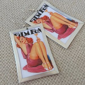 σκουλαρίκια αλουμινίου vintage εικόνα διαφίμισης φούξια film - επάργυρα, κρεμαστά, μεγάλα, faux bijoux, φθηνά - 3