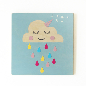 Παιδικός ξύλινος πίνακας «σύννεφο που κοιμάται» 24x24 εκ - κορίτσι, δώρο, παιδικοί πίνακες