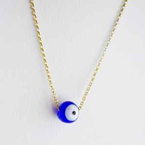 Κολιέ γυάλινο μάτι μπλε, αλυσίδα 925 επίχρυση - charms, επιχρυσωμένα, ασήμι 925, μάτι, χάντρες, κοντά, μπλε χάντρα