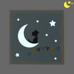 «Γατούλα στο φεγγάρι» Ξύλινος παιδικός πίνακας, 24x24 εκ - κορίτσι, αστέρι, φεγγάρι, γάτα, δώρα γενεθλίων, ζωάκια, παιδικοί πίνακες - 2