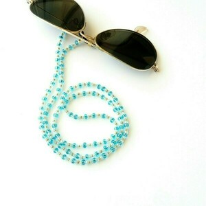 Kορδόνι για γυαλιά με γαλάζιες χάντρες - αλυσίδες, χάντρες, μοδάτο - 2