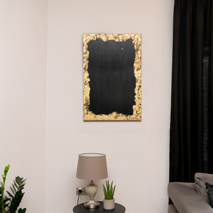 Χειροποιητος πίνακας ζωγραφικής σε μαύρο χρωμα με πλαισιο απο φύλλα χρυσού - πίνακες & κάδρα, πίνακες ζωγραφικής - 2