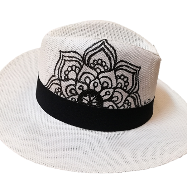 Ψάθινο Καπέλο Ζωγραφισμένο με σχέδιο Mandala - ψάθινα