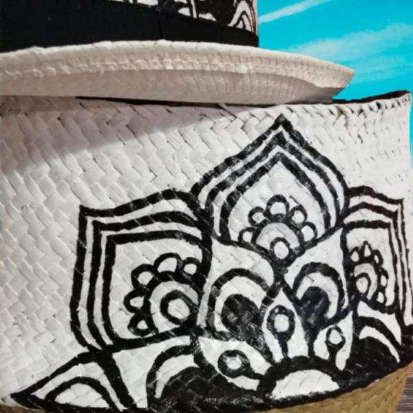 Ψάθινο Καπέλο Ζωγραφισμένο με σχέδιο Mandala - ψάθινα - 4