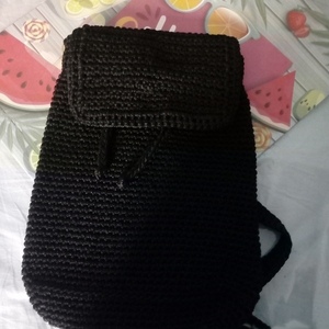 Τσάντα πλάτης πλεκτη χειροποίητη μαύρη - νήμα, πλάτης, all day, πλεκτές τσάντες, δώρα για γυναίκες