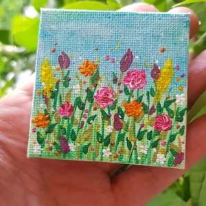 Μικρός πίνακας σε καβαλέτο με λουλουδάκια! - καμβάς, χειροποίητα, διακοσμητικά - 2