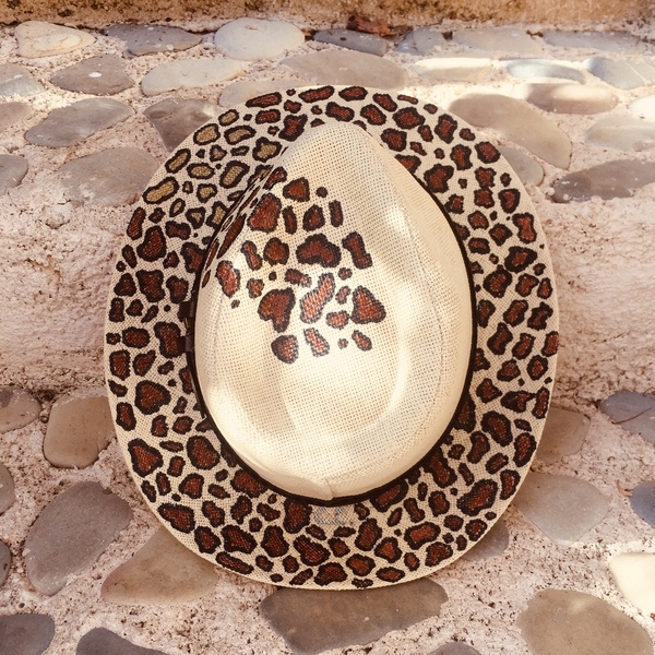 Ψάθινο καπέλο animal print - Leopard - ζωγραφισμένα στο χέρι, boho, καπέλα, ψάθινα - 3