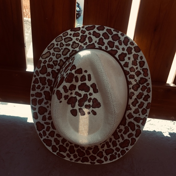 Ψάθινο καπέλο animal print - Leopard - ζωγραφισμένα στο χέρι, boho, καπέλα, ψάθινα - 5