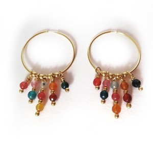 "Sunset" Earrings - ασήμι, ημιπολύτιμες πέτρες, επιχρυσωμένα, κρίκοι, μικρά - 5