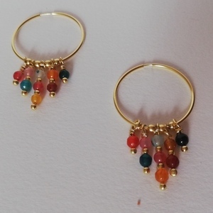 "Sunset" Earrings - ασήμι, ημιπολύτιμες πέτρες, επιχρυσωμένα, κρίκοι, μικρά - 4