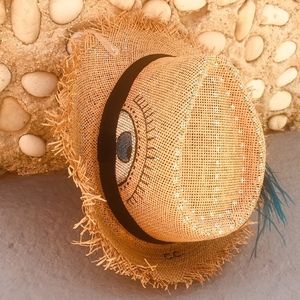 Feather - ψάθινο καπέλο με διακοσμητικά φτερα - ζωγραφισμένα στο χέρι, φτερό, ψάθα, καπέλα, ψάθινα - 4