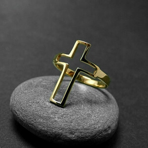 " Cross Ring " - Χειροποίητο επίχρυσο - επάργυρο δαχτυλίδι σε σχήμα σταυρού...! - επιχρυσωμένα, επάργυρα, σταυρός, minimal, μικρά, σταθερά - 2