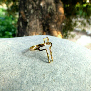 " Cross Ring " - Χειροποίητο επίχρυσο - επάργυρο δαχτυλίδι σε σχήμα σταυρού...! - επιχρυσωμένα, επάργυρα, σταυρός, minimal, μικρά, σταθερά - 3