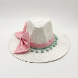 Καπέλο παναμα «Bow Pink» - φιόγκος, στυλ, αξεσουάρ παραλίας, ψάθινα