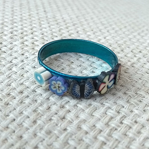 δαχτυλίδι μπλε λουλούδια και πεταλούδες αλουμίνιο και πηλός - πηλός, μικρά, boho, σταθερά, φθηνά - 2
