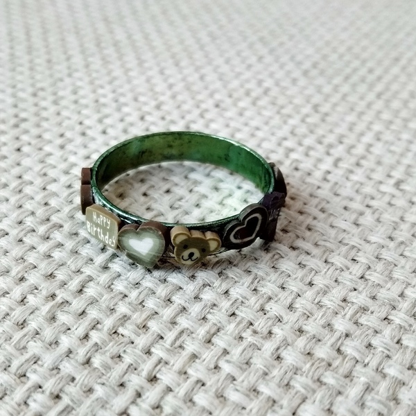 δαχτυλίδι αλουμινίου πράσινο, καρδιές και αρκουδάκια - πηλός, βεράκια, μικρά, boho, σταθερά, φθηνά - 3