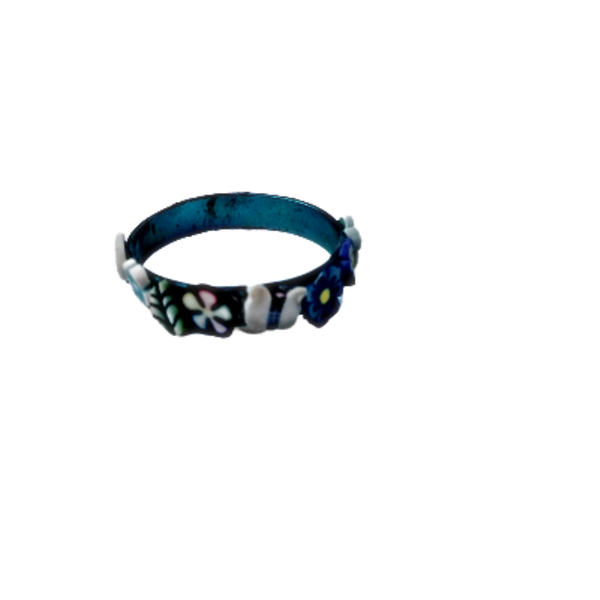 δαχτυλίδι αλουμινίου μπλε λουλούδια και πεταλούδα - πηλός, μικρά, boho, σταθερά, φθηνά