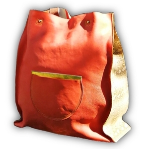 Δερμάτινη χειροποίητη Oversized Tote Bag AthenΣ01/KK χρυσή boho - δέρμα, ώμου, μεγάλες, all day, tote - 2