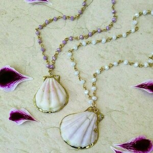 Mermaid necklace - επιχρυσωμένα, κοχύλι, boho, ροζάριο - 4