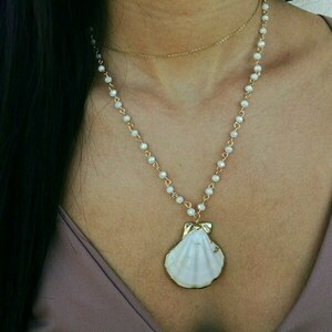 Mermaid necklace - επιχρυσωμένα, κοχύλι, boho, ροζάριο - 5