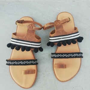 Boho stripes sandals - δέρμα, boho, ankle strap