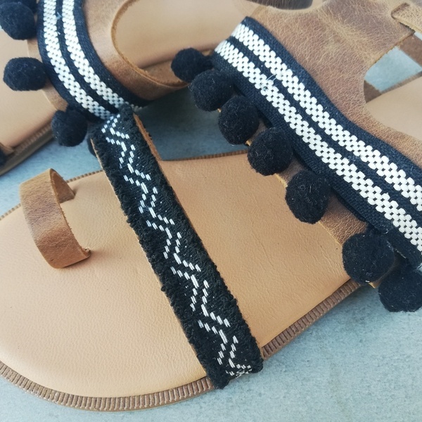 Boho stripes sandals - δέρμα, boho, ankle strap - 3