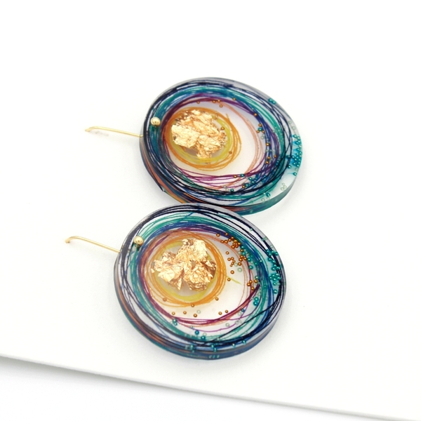 Σκουλαρίκια με χειροποίητη πετρά φτιαγμένη από υγρό γυαλί και ασήμι | Sunrise Earrings Collection. - επιχρυσωμένα, ασήμι 925, ρητίνη, κρεμαστά - 3