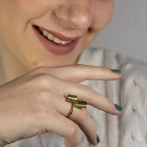 Χειροποίητο δαχτυλίδι διπλός κύλινδρος - ορείχαλκος, χειροποίητα, μικρά, για γάμο, αυξομειούμενα - 2