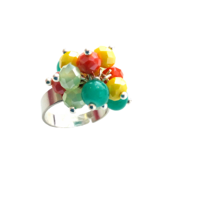 Δαχτυλίδι με χάντρες σε έντονα χρώματα - χάντρες, μεγάλα, επιροδιωμένα, αυξομειούμενα, φθηνά