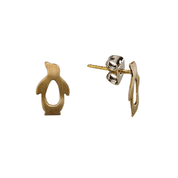 Χειροποίητα χρυσόχρωμα μικρά καρφωτά σκουλαρίκια σχήματος πιγκουίνου - ορείχαλκος, καρφωτά, μικρά, faux bijoux - 2