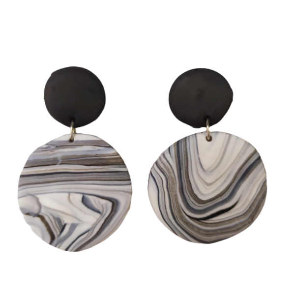 Marble-σκουλαρίκια από πολυμερικό πηλό - πηλός, boho, κρεμαστά