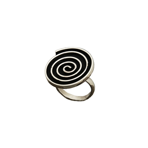 Χειροποίητο μεγάλος κυκλικό ρυθμιζόμενο δαχτυλίδι με Ελληνικό σπιράλ - αλπακάς, μεγάλα, αυξομειούμενα