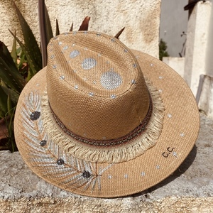 Ψάθινο καπέλο -Indiana || - καλοκαιρινό, ζωγραφισμένα στο χέρι, ψάθα, boho, ψάθινα - 3