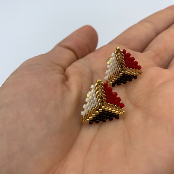 Τριγωνικά καρφωτά σκουλαρίκια Miyuki - miyuki delica, καρφωτά, μικρά - 2