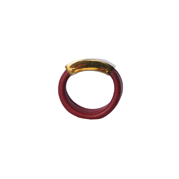 Χειροποίητο κόκκινο δαχτυλίδι καουτσούκ, σεβαλιέ με χρυσόχρωμο μέταλλο - chevalier, ορείχαλκος, σταθερά - 2