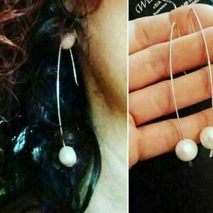 Ασημένια σκουλαρίκια με μαργαριτάρια - ασήμι, μαργαριτάρι, μακριά, κρεμαστά - 2