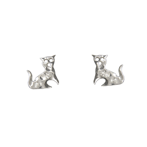 Ασημένια χειροποίητα καρφωτά σκουλαρίκια σχήματος γάτας - ασήμι, δώρο, καρφωτά, μικρά