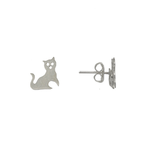 Ασημένια χειροποίητα καρφωτά σκουλαρίκια σχήματος γάτας - ασήμι, δώρο, καρφωτά, μικρά - 2