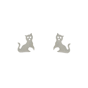 Ασημένια χειροποίητα καρφωτά σκουλαρίκια σχήματος γάτας - ασήμι, δώρο, καρφωτά, μικρά - 3