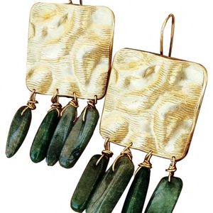 Σκουλαρίκια "μποχο" πράσινος αβεντουρίνης - ιδιαίτερο, boho, κρεμαστά, faux bijoux