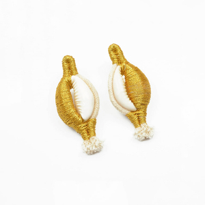 ATHINA MAILI - Σκουλαρίκια χρυσά κοχύλια χειροποίητα - κοχύλι, boho, κρεμαστά