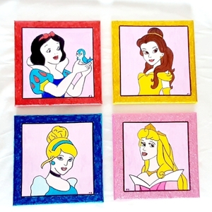 Τετράπτυχο παιδικος χειροποιητος πινακας σε καμβα πριγκιπισσες - κορίτσι, παιδικοί πίνακες