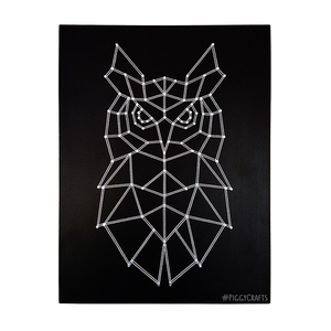 Κάδρο με καρφιά & κλωστές "Polygon Owl" 35x27cm - πίνακες & κάδρα, κουκουβάγια, minimal