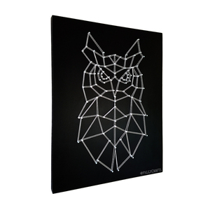 Κάδρο με καρφιά & κλωστές "Polygon Owl" 35x27cm - πίνακες & κάδρα, κουκουβάγια, minimal - 2