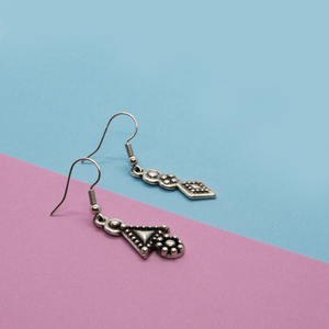 "Rhombus Flower Earrings" - Κρεμαστά σκουλαρίκια με μεταλλικά στοιχεία - επάργυρα, μικρά, boho, μπρούντζος, κρεμαστά, γάντζος - 3