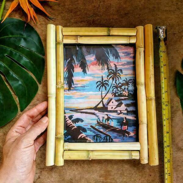 Σετ δύο εξωτικών φωτιζόμενων κορνιζών μπαμπού με θέμα νησί Ειρηνικού - vintage, πίνακες & κάδρα - 5