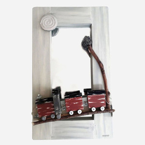 Καθρέπτης τοίχου ξύλινος χειροποίητος ζωγραφισμένος στο χέρι Τρένο 30x50x5 πολύχρωμο Καπαδάκης - ζωγραφισμένα στο χέρι, διακόσμηση, χειροποίητα, ξύλινα διακοσμητικά τοίχου
